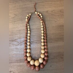 Vintage German Wood Bead Statement Necklace & Earrings